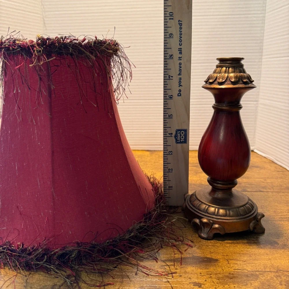 Boho Red Fringe Lamp Shade Base Set Bell Shade Burgundy Gold Romantic Retro Goth